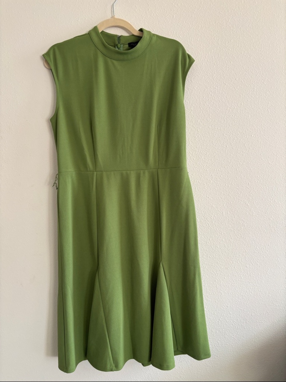 Ann Taylor Olive Green Mock-Neck A-Line Midi Dress